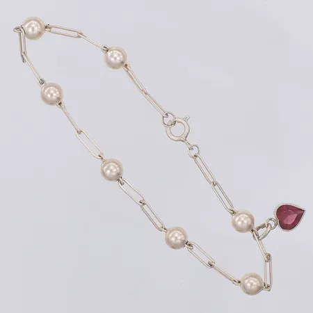 Armband kulor hänge lila hjärta längd 19cm bredd 3-5,6mm, silver 830/1000 Vikt: 5,2 g