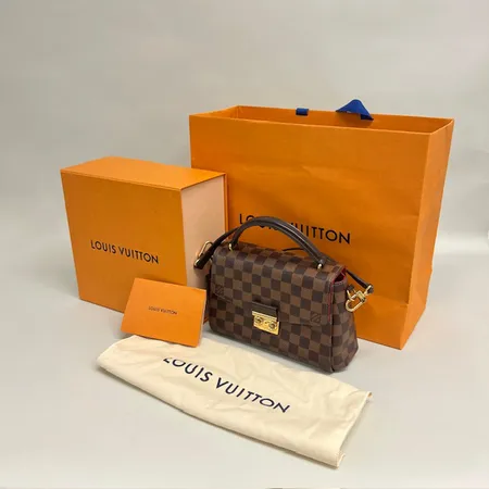 Handväska, Louis Vuitton Croisette, axelrem, tofs, damier ebenecanvas, rött tygfoder, 24x17x8cm, made in France, ML0250, kvitto Stockholm år 2020, dustbag, box, påse Skickas med postpaket.