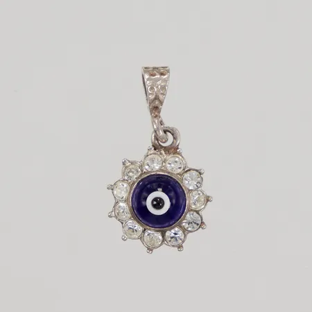 Hänge Nazar med vita stenar längd inklusive ögla 23,2mm Ø13mm, 925/1000 silver, Vikt: 2 g