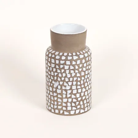 Vas "Mosaik" Ingrid Atterberg för Upsala-Ekeby, höjd 14cm, delvis glaserat lergods, numrerad 43130/846, stämpelmärkt på undersida Skickas med paket.