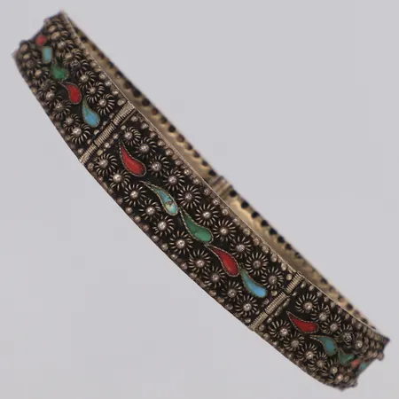 Armband med emalj, ledat, längd 17cm bredd 10,9mm, made in Greece, 950/1000 silver Vikt: 15,5 g