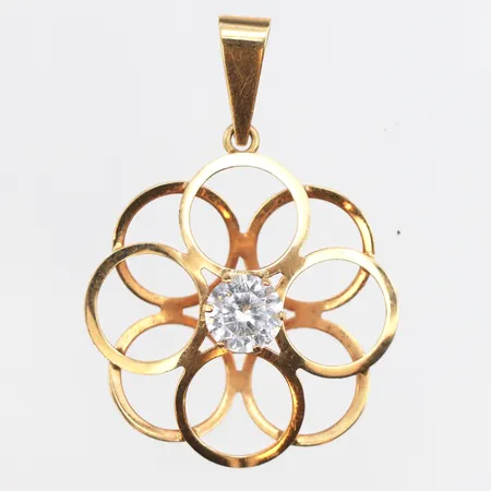 Hänge med vit sten, längd ca 4cm, bredd ca 28,6mm, 18K. Vikt: 2,7 g