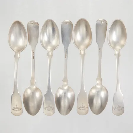 7 Teskedar 14cm, gravyr "Veritas", LL&C Göteborg år 1880, silver Vikt: 182,7 g