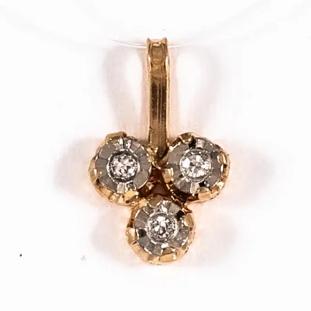 Hänge med 3 x 0,005ct 8/8-slipade diamanter bredd 7,7mm längd inkl ögla 12,2mm, 18K 0,7g.