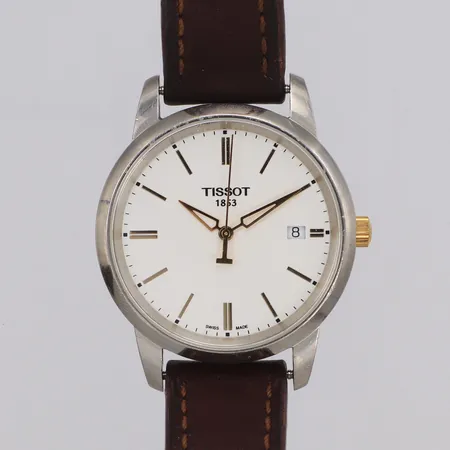 Herrur, Tissot 1853, Ø38mm, stål T033410B, vit urtavla, datum, repor, läderband