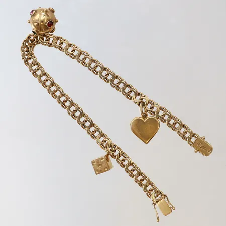 Armband Bismarck med tre berlocker 19,5cm bredd 6mm 18K Vikt: 17,9 g