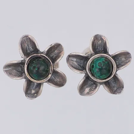 Örhängen blommor grön sten 13mm, silver 925/1000 Vikt: 3,3 g