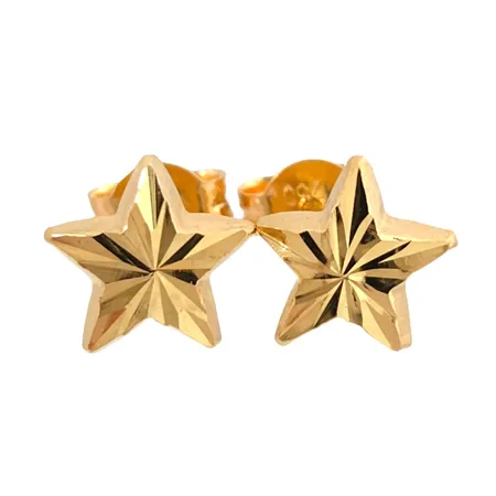 Örhängen Stjärnor i 18K guld, mönstrad modell, storlek 6,5 x 7 mm, originalploppar, fint skick Vikt: 0,5 g