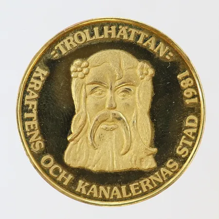 Guldmynt Lokalmynt 1981 Trollhättan Kommun 1500kronor Ø27mm 18K Vikt: 10,1 g