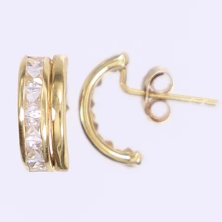 Ett par örhängen med vita stenar 12x5mm omaka snurrebussar 18K Vikt: 1,1 g