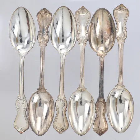 6 Bordsskedar modell Olga, längd 18cm, GAB 1970-tal, silver 830/1000 Vikt: 272,2 g