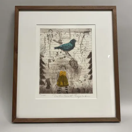 Tavla grafiskt blad Helmtrud Nyström, bladmått 20x25cm, signerad och numrerad 101/295, inramad med glas Skickas med postpaket.