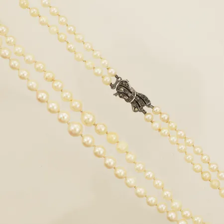 Pärlcollier tvåradigt med odlade pärlor Ø5,2-8,0mm längd ca40-41cm lås med markasiter silver 835/1000 Vikt: 0 g