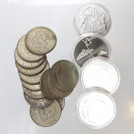 Diverse silvermynt, 925/1000 silver.  Vikt: 291 g