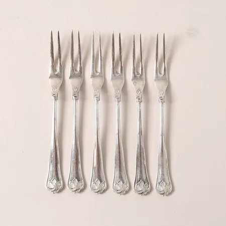 Sex sillgafflar modell Sachsisk, längd 12cm, Cohr, silver 830/1000 Vikt: 61,6 g