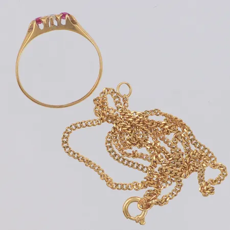 Kedja och ring, buckligt, defekt, 18K Vikt: 5,2 g