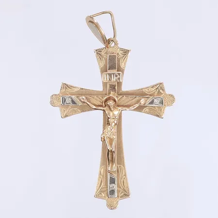 Hänge krucifix med diamanter totalt 3xca 0,005ct 66x41mm, vitguldsdetaljer, 14K Vikt: 9,6 g