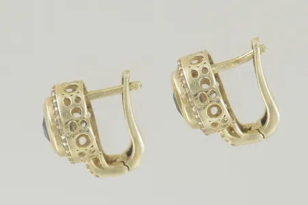 Ett par örhängen med sten längd 2,5 cm bredd 13 mm, 14K 7,7 gr  Vikt: 7,7 g