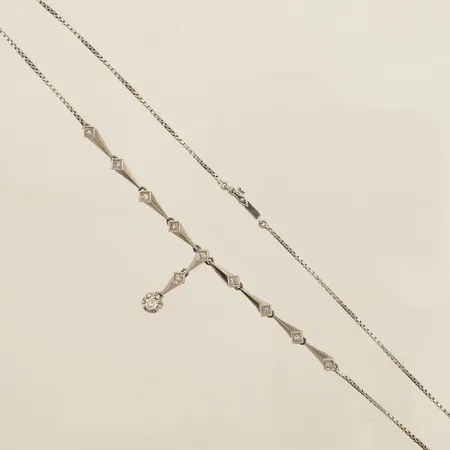 Collier med diamanter 1x0,10ct, 10x0,01ct längd 41,5cm, bredd 1,2-5,7mm vitguld 18K  Vikt: 10 g