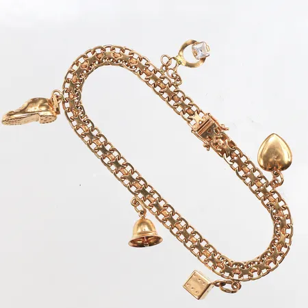 Armband x-länk, med berlocker, längd 19cm, bredd 5,8mm, 18K. Vikt: 15,4 g