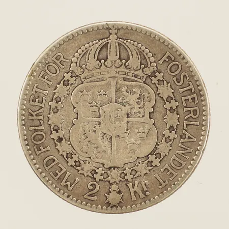 Mynt 2kr "Med folket för fosterlandet" år 1912 silver 800/1000 Vikt: 14,8 g