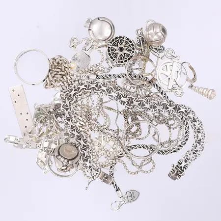 Parti diverse silver delvis defekt delvis sten silver 830-925/1000 Bruttovikt: 122,8g Vikt: 122,8 g