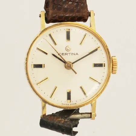 Damur Certina Ø21mm manuell boett i 18K läderband defekt repigt glas gravyr 18K Vikt: 0 g