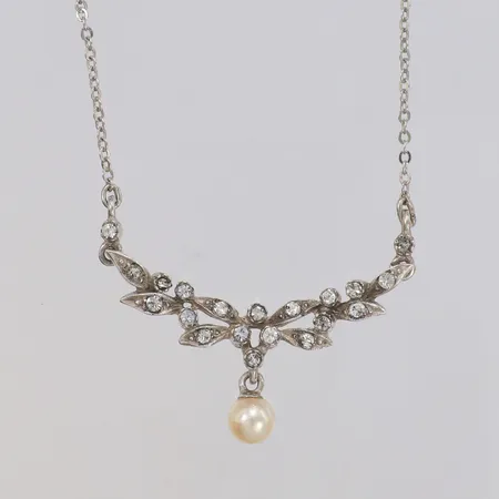 Collier med vita stenar och pärlor, 44cm, bredd 1,6-19mm, 925/1000 silver Vikt: 6,8 g