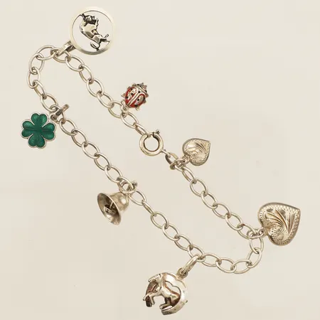 Armband Ankar längd 18,5cm bredd 2,2mm sju berlocker emalj silver 835/1000 Vikt: 10,4 g