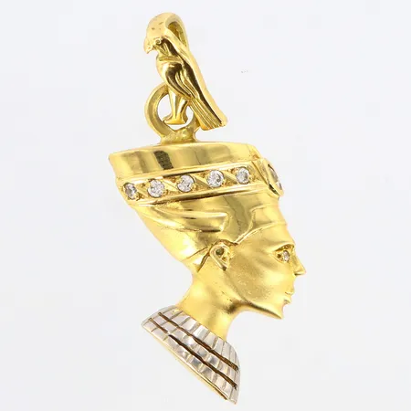 Hänge nefertiti samt vita stenar, längd: 46mm ink ögla, bredd: ca 20mm, tvåfärgad, 18K Vikt: 11,6 g