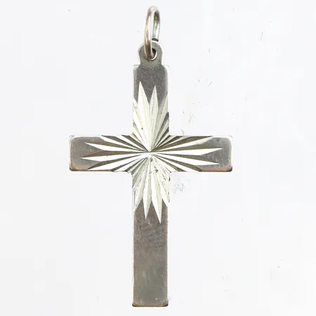 Hänge kors, längd 33,4mm, bredd 3,9-17,9mm, 830/1000 silver. Vikt: 1,4 g