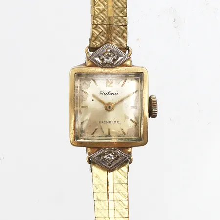 Damur Rutina 14K, manuell, Ø18mm, refnr: 80556, skadad urtavla, länk i gulmetall, bruksslitage på länk, inga tillbehör.