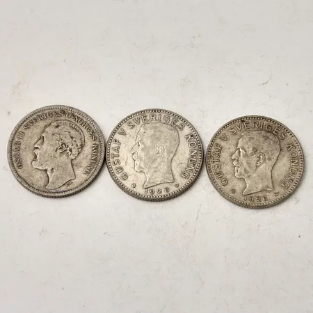 Mynt i silver, 1kronor, 800/1000, 410,04g.