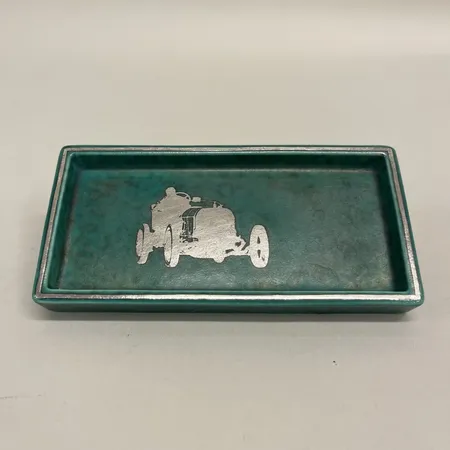 Fat Argenta med silverdekor, svenska veteranbilrallyt 3.6- 1967, 15,5cm, bredd 7,2cm, företagsloggor, sliten dekor