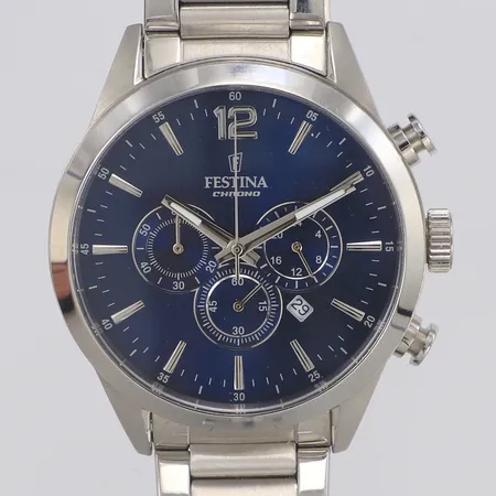 Herrur Festina, stål, quartz, 43,5mm, refnr F20343, kronograf, datum, stållänk ca 19cm, smärre repor, graverad boett, inga tillbehör. 