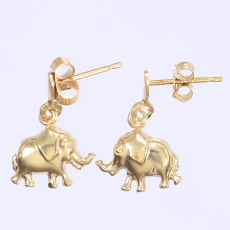 Ett par örhängen elefant 18x11mm, omaka snurrebussar, 18K  Vikt: 1 g