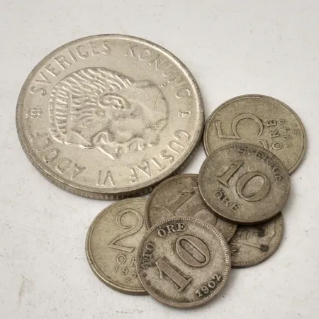 Mynt i silver, 25-50ören, 600/1000, 57,7g.