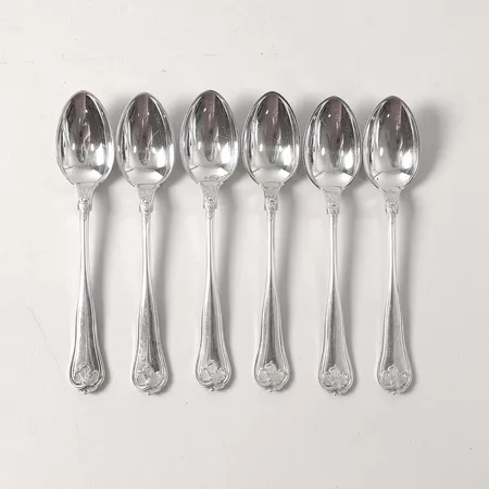 Sex skedar modell Sachsisk längd 14cm, Cohr, silver 830/1000 Vikt: 136,2 g