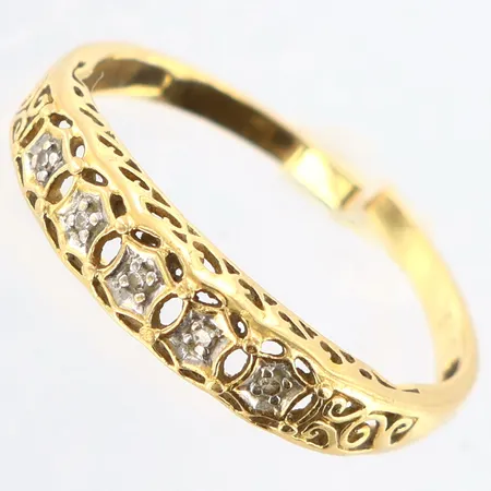 Ring med vita stenar stl: ca 18, bredd: 1-4mm, klippt skena, 18K Vikt: 1,5 g