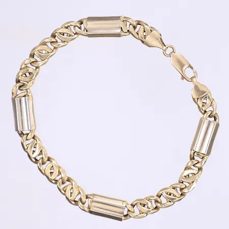 Armband 21,5cm bredd 7mm, tillv. Guldfynd, tvåfärgad, något bucklig, 18K Vikt: 12,8 g