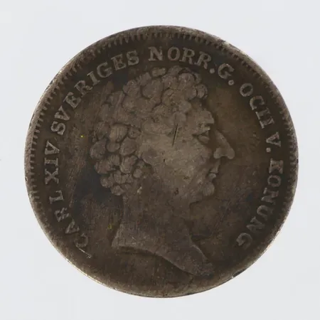 1 Mynt Riksdaler Specie, Carl XIV Johan, Ø22 mm, 1833, 750/1000 silver Vikt: 3,9 g