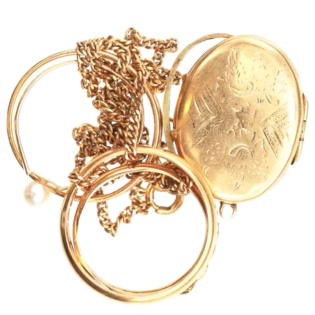 Diverse guld, defekter, ojämnheter, stenar, gravyrer, 18K. Vikt: 17,8 g