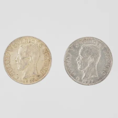 2 stycken 2-Kronor år 1936 samt 1939 80%silver Vikt: 29,9 g