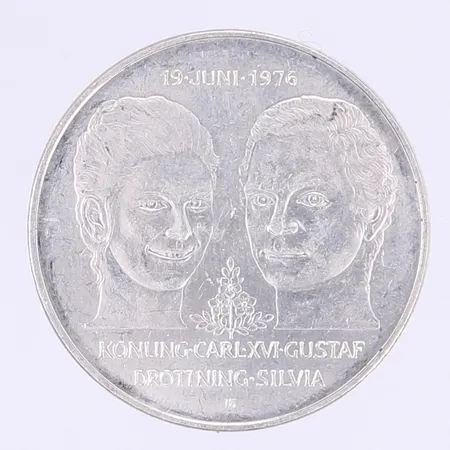 Silvermynt jubileumsmynt 50kr Kungabröllopet -19 juni 1976 - Konung Carl XVI Gustav och Drottning Silvia silver 925/1000 Vikt: 27,1 g