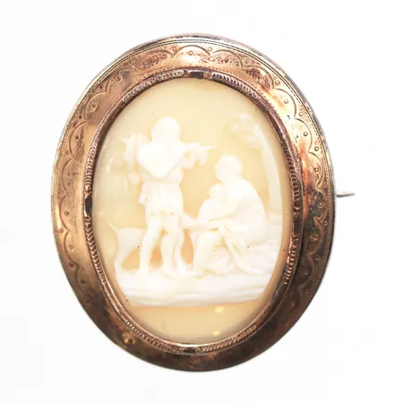 Brosch med camé, Ø36,1mm, förgylld, 830/1000 silver.  Vikt: 6 g