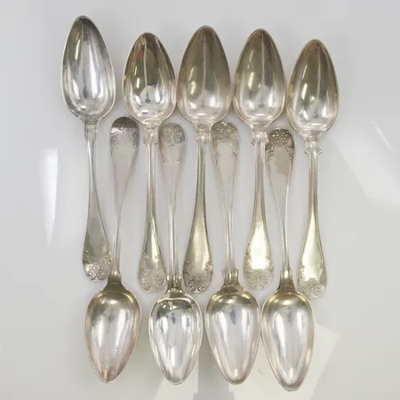 9 Skedar 22cm gravyr 830/1000 Silver 493,7g.
