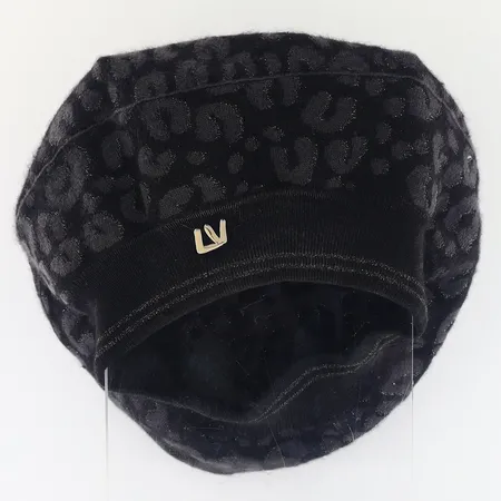 Mössa Louis Vuitton Leopard Beret, svart/grå, kashmirblandning, med originalbox, något smutsig
