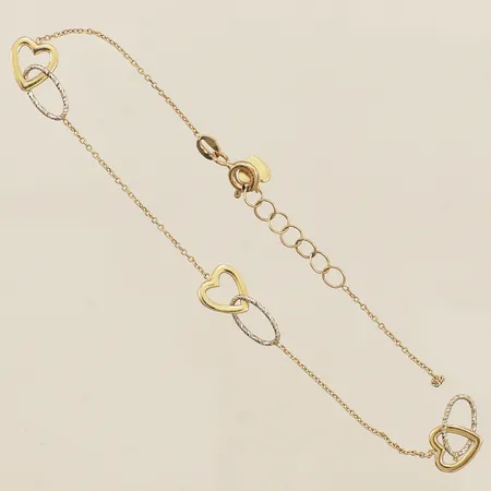 Armband med integrerade hängen längd ca 19cm justerbar bredd 0,9-7,3mm defekt av i länk 14K Vikt: 1,6 g