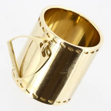 Scarfring Hermés i gulmetall, med dekor av stigbygel, ca 24mm, Ø20mm, med dustbag och ask, repor vid hängdel