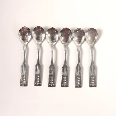 Sex kaffeskedar Alton år 1981, längd 11cm, silver 830/1000 Vikt: 76,4 g